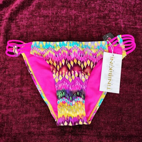 NWT Tinibikini Multi-Colored Tie Dye Side Strap Bikini Bottom Size S - Picture 1 of 4